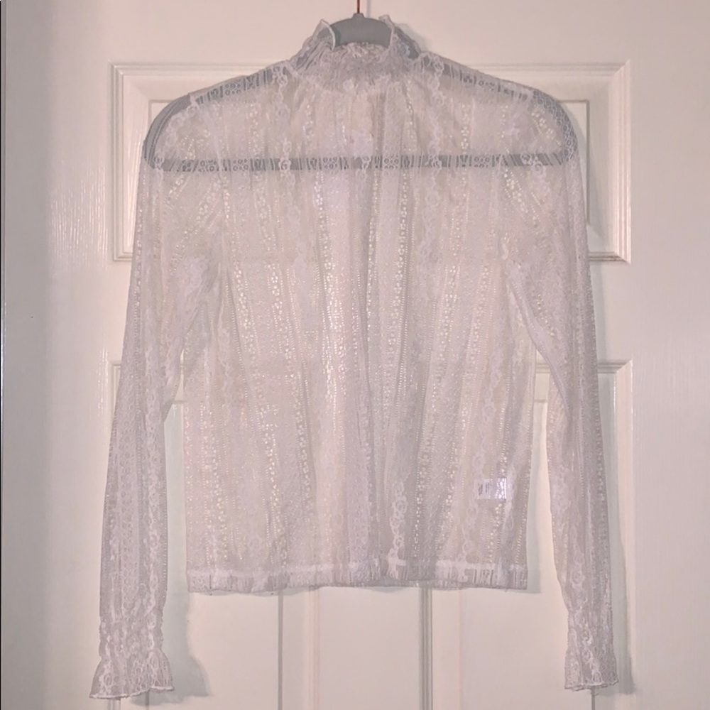 Long sleeve white lace smocked blouse size medium